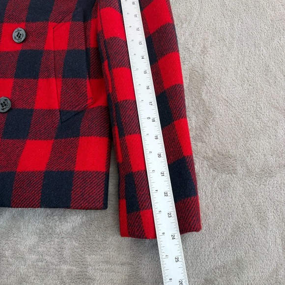 J.Crew Double Breasted Pea Coat Jacket in Red Buffalo Plaid 100% Wool Women 2 - Picture 10 of 12